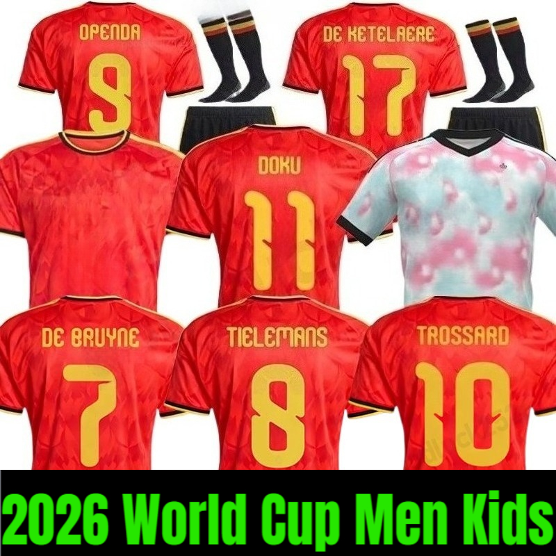 2026 Belgium World Cup soccer jerseys DE BRUYNE R. LUKAKU E. HAZARD 25 26 MERTENS BATSHUAYI TIELEMANS T.HAZARD Fans Player football shirt uniform Men Kids Kits