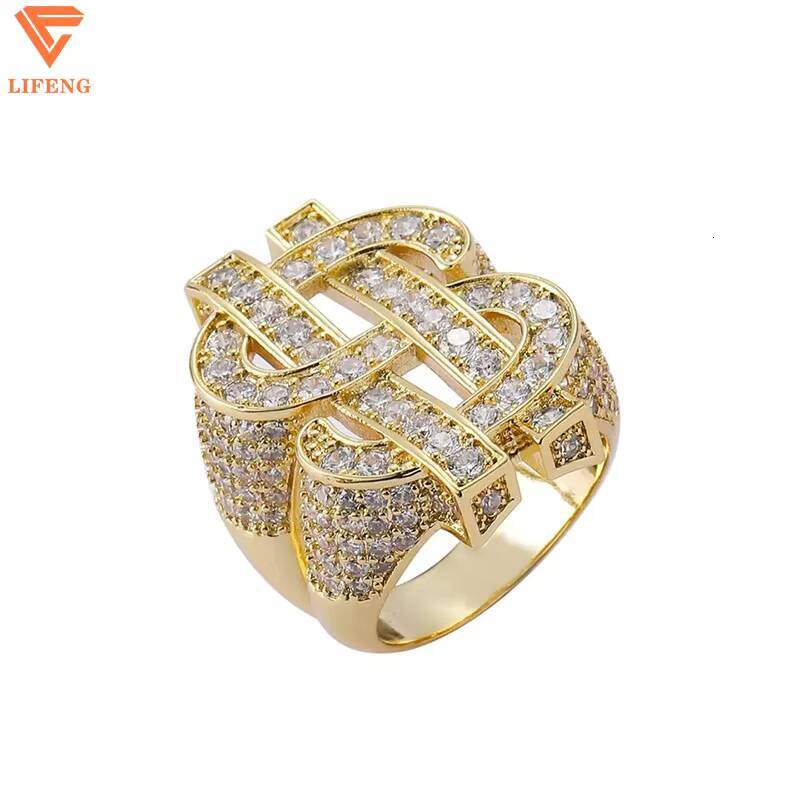 Hot Sale Hip Hop Full VVS Moissanite Ring Rock Hollow Out US Dollar Symbol Diamond Mens Rings Fashion Jewelry