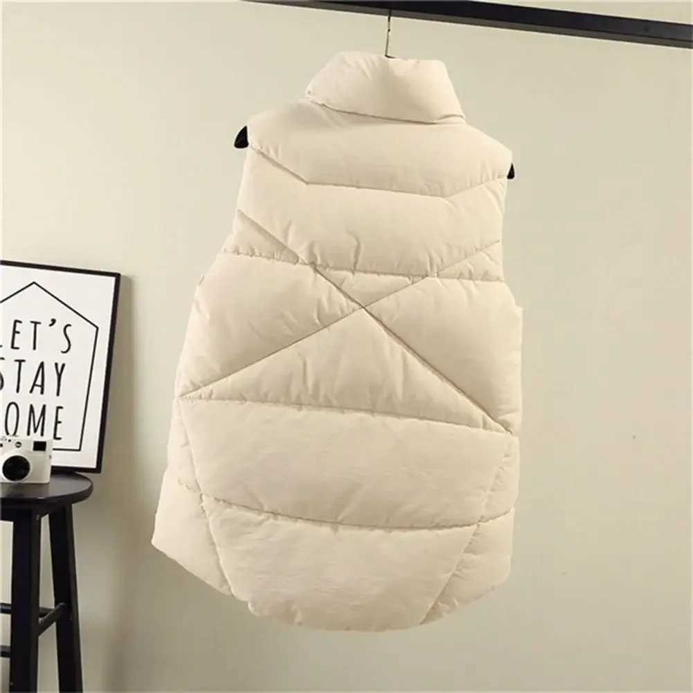 Womens Winter Waistcoat Lapel Collar Zippered Vest Jacket with Pockets Cotton Padded Warm Sleeveless Coat for Outdoor VestT251129