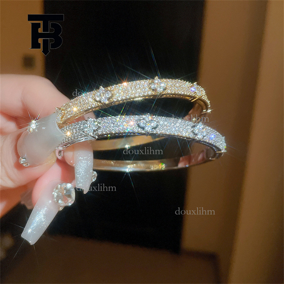 TB BHULAMTE Designer Luxury All Diamond Women's Bracelet Micro Inlaid Zirconia Flower Fashion Trend Personality High End Sense Bracelet Elegant V