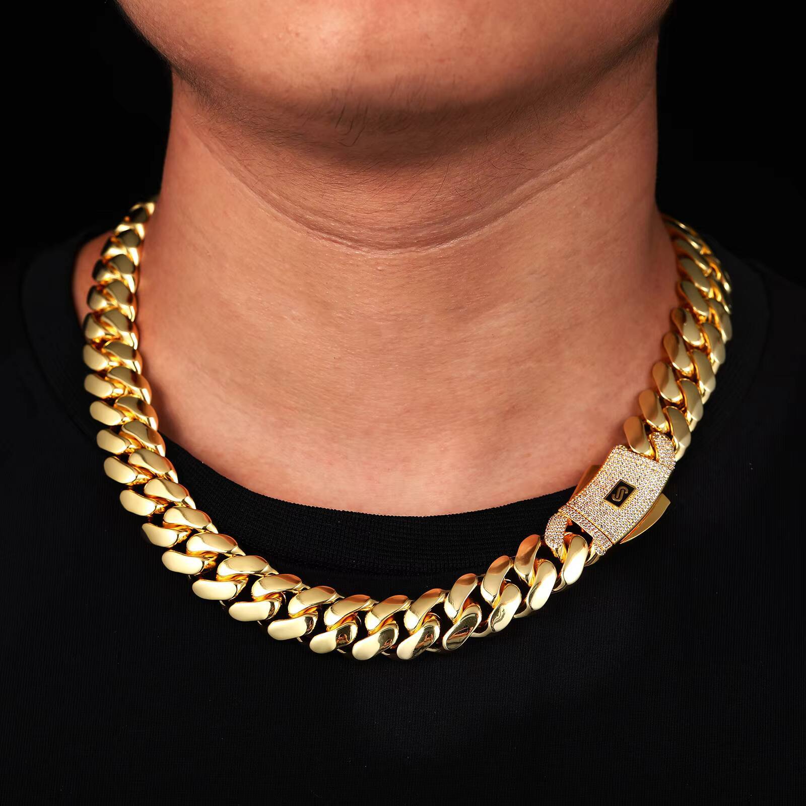 10MM 16MM 20MM 14K 18K Gold Plated Cuban Chain Iced Out Monaco Lock Clasp Heavy Solid Brass Hip Hop Rapper Necklace for Men