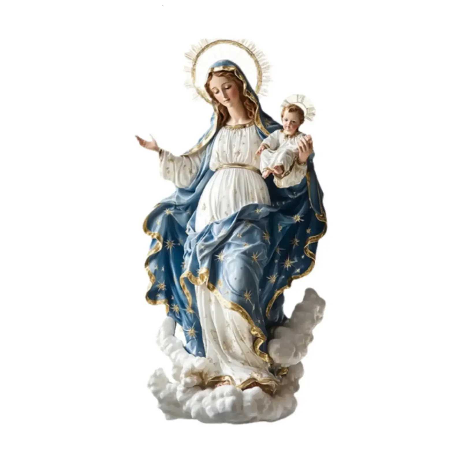 Blessed Mary Figurine Christmas Scene Decorative with Child Jesus Tabletop H251129