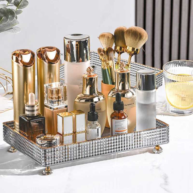 1Pc Cosmetic Storage Rack Desktop Bathroom Tray Perfume and Cosmetic Organization Rack Cosmetic Ring Storage Tray Home Decoration Bathroom Accessories