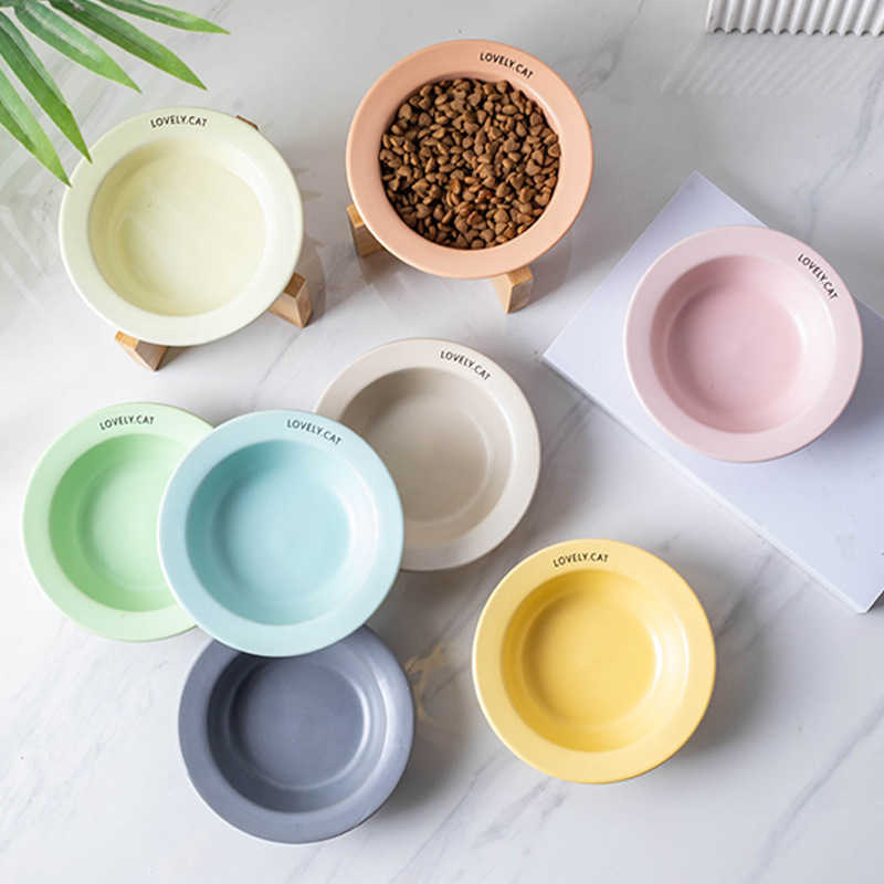 Cat dish bowl pet bowl ceramic cat bowl stand protects cervical vertebrae slanted cat feeding bowl pet wooden stand water bowl dog bowl L251129