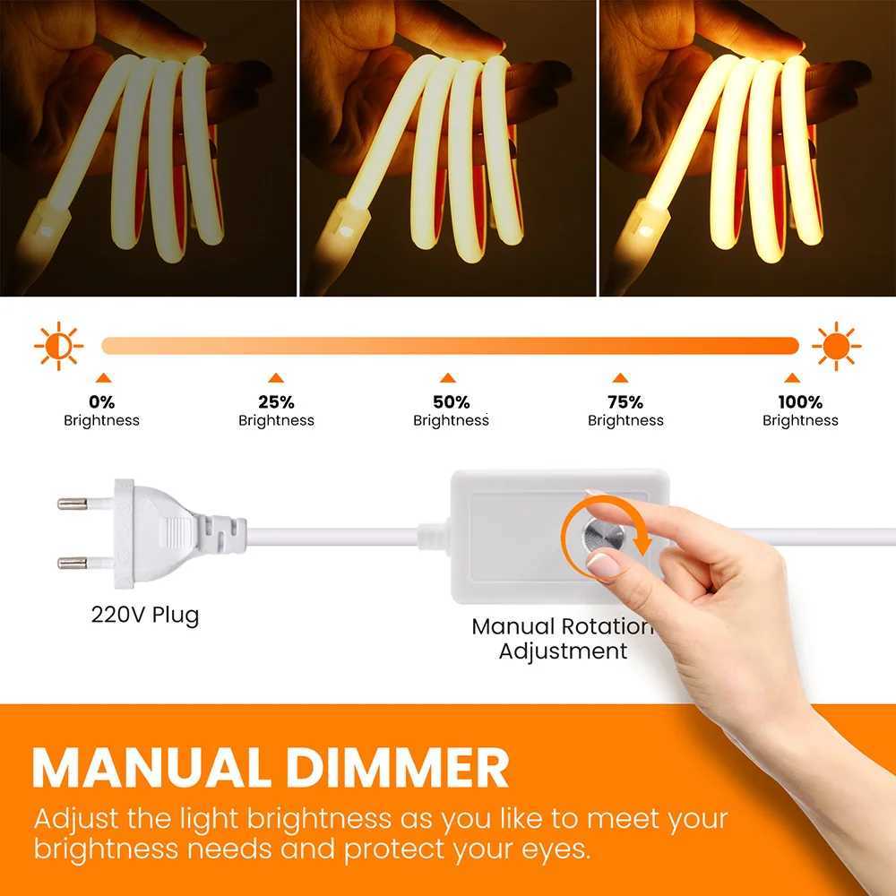 COB LED Strip Light 220V Adhesive Tape with Dimmer Switch EU Power Kit Waterproof 288LED Linear lighting Flex Silicone Tube Lamp M251129