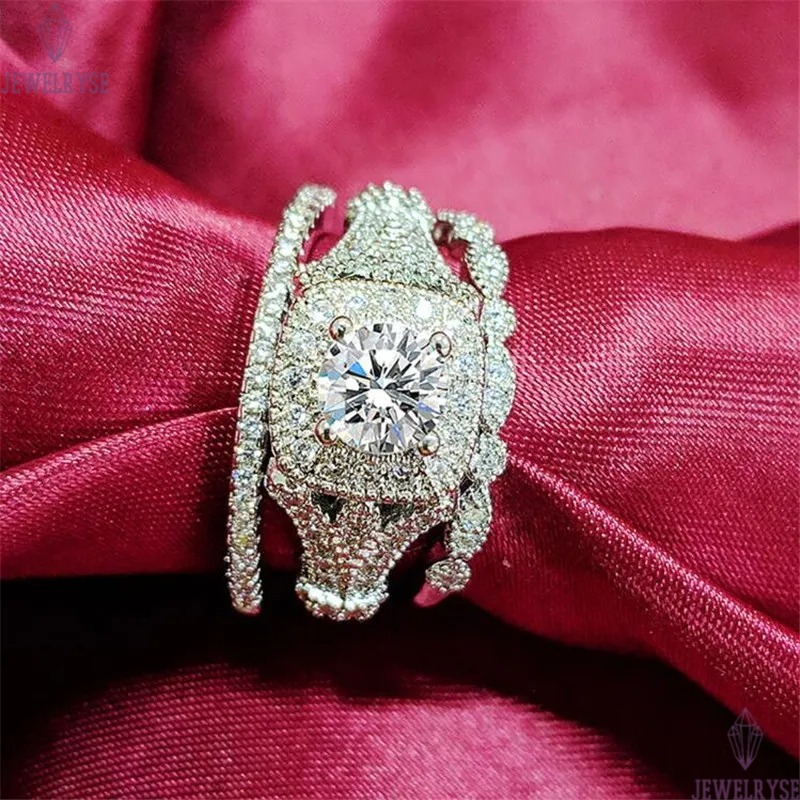 Size 5-10 Top Sell Wedding Rings Vintage Jewelry 925 Sterling Silver Round Cut White Topaz CZ Promise Diamond Gemstones Party 3PCS Women Engagement Ba