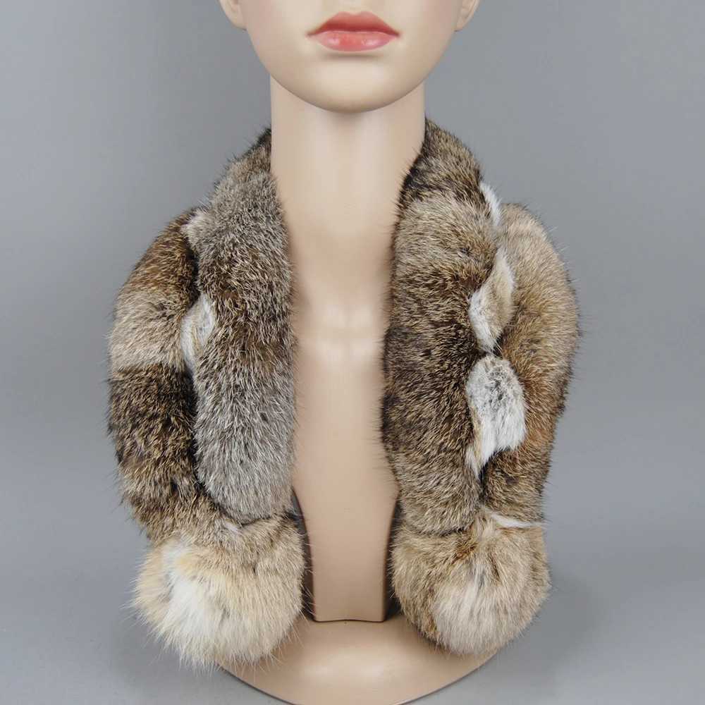 2025 New Russian Women Genuine Rabbit Fur Scarf Winter Ladies Warm Real Rabbit Fur Muffler Fluffy Pompoms Natural Fur ScarvesJ251129