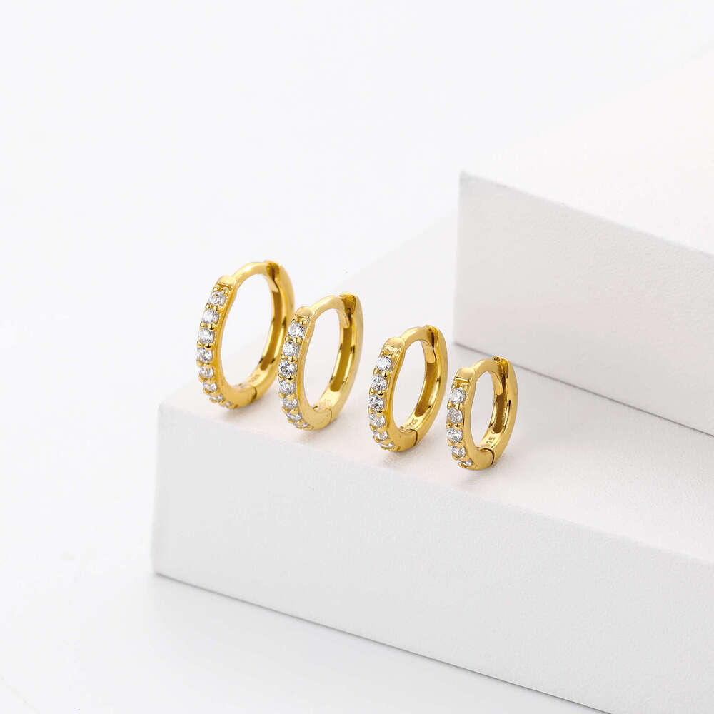 S Pure Sier with Zircon Basic Round Earrings Classic Ear Bone Buckle