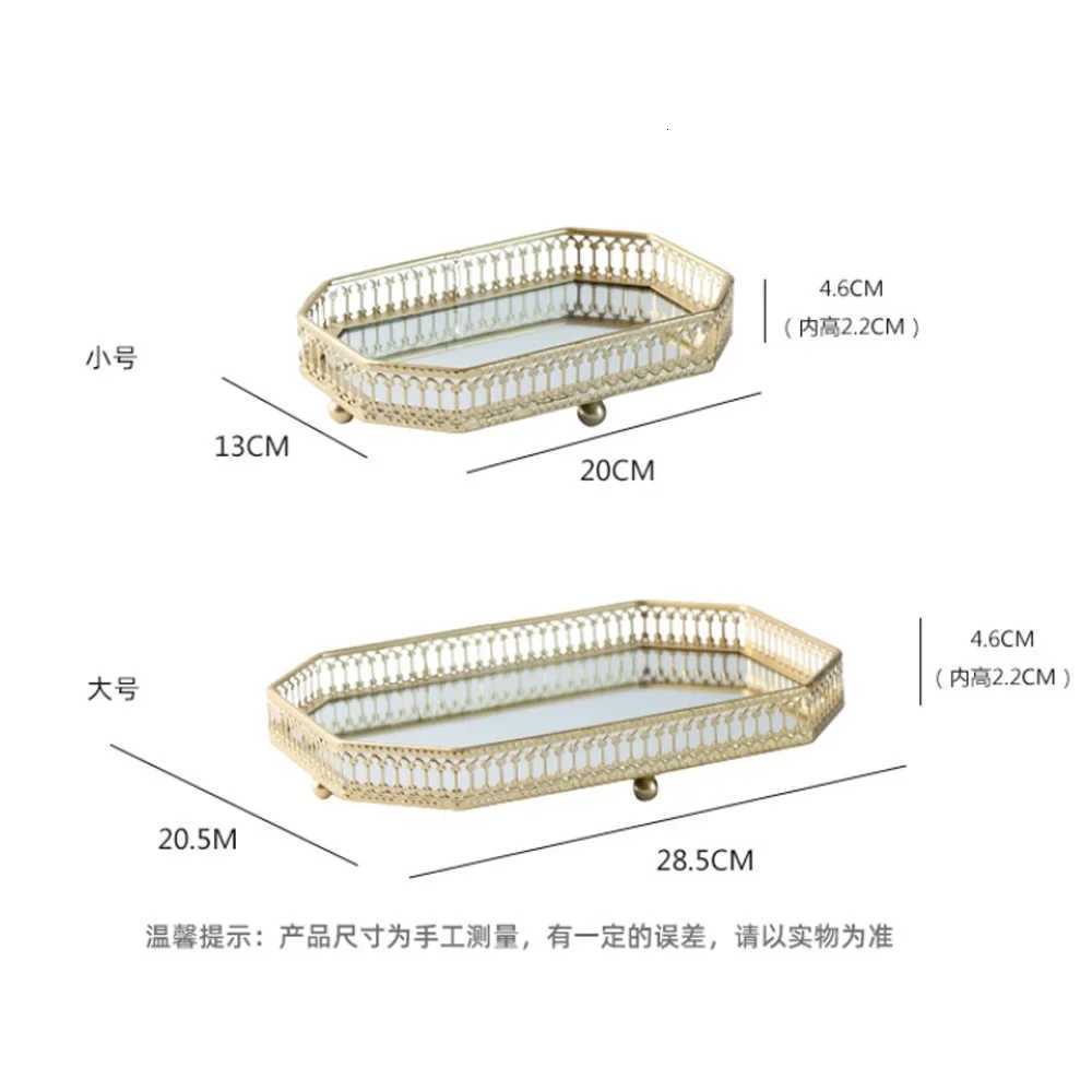 European-style Metal Mirror Rectangular Tray Household Living Room Kitchen with Handle Fruit Tray Tea Tray Ornaments Y251129