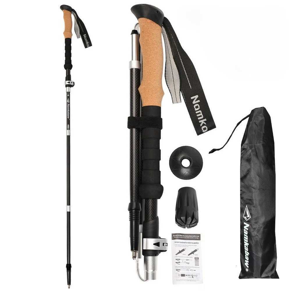 Premium 3K Carbon Fiber Ultra Light Folding Trekking Pole with External Lock for Outdoor Hiking Stick X251128