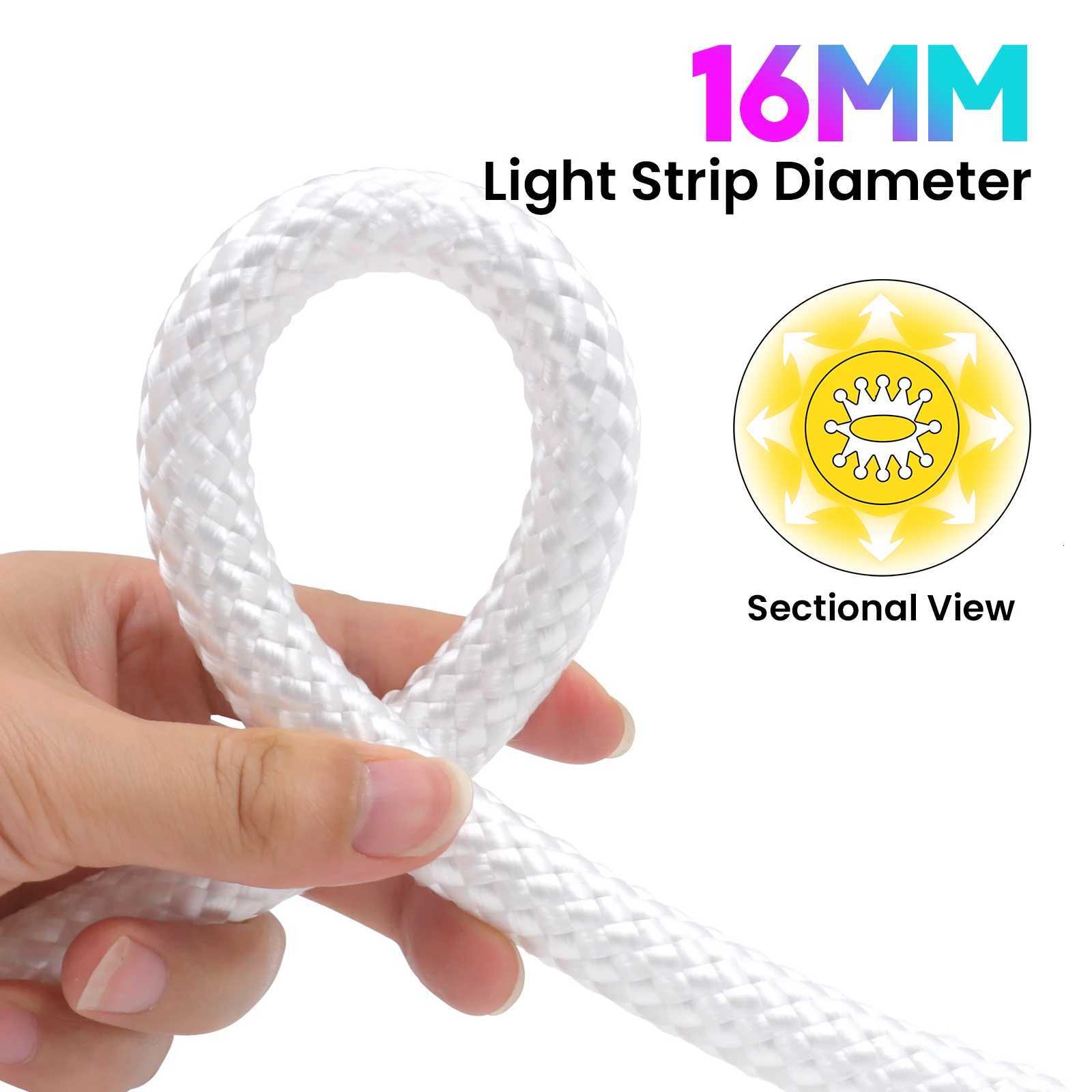 360 Glow Round RGB Neon LED Woven Strip Light 24key Bluetooth APP Remote Control 5V USB WS2812B Music Sync Waterproof Rope Decor M251129