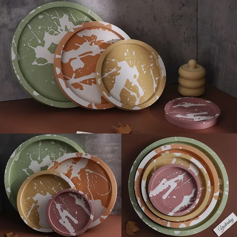 Round Tray Silicone Mold DIY Gypsum Cement Printing Handcrafted Storage Tray Flowerpot Base Casting Mold Home Decoration