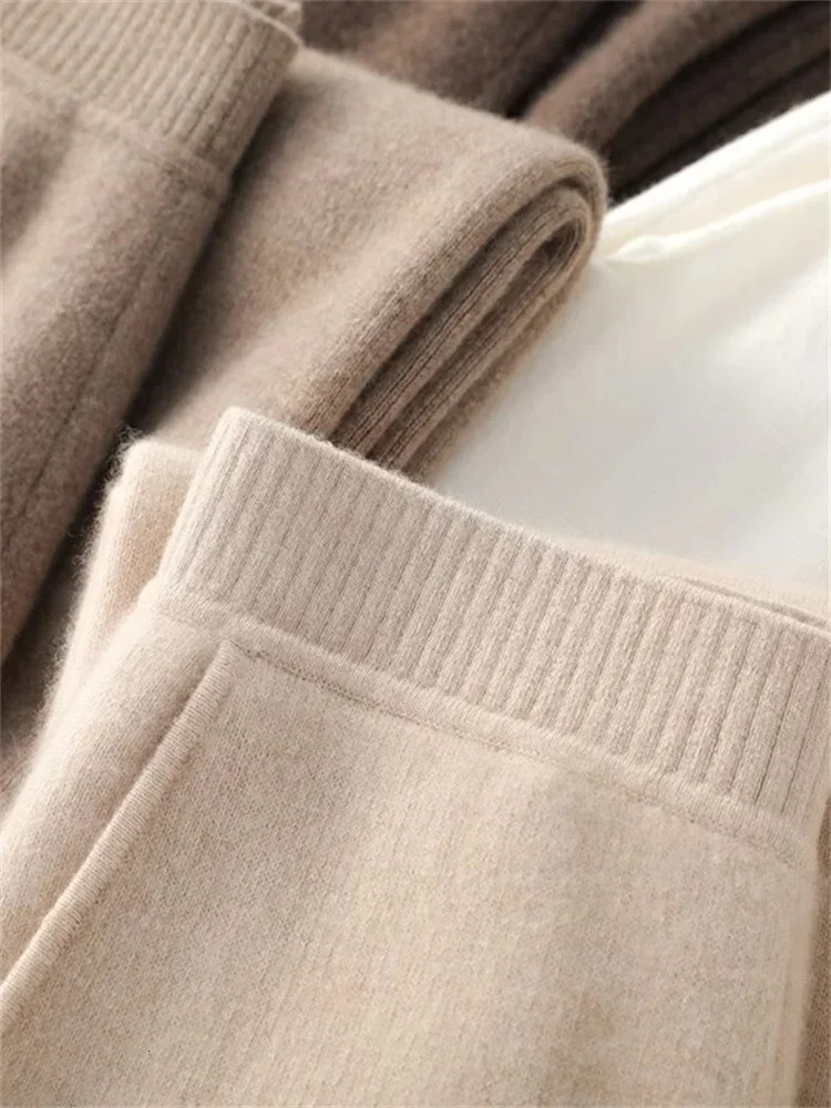 Cashmere Sweatpant Autumn Winter 2025 Fashion High Waist Wool Wide Leg Pants Casual Straight Loose 251121