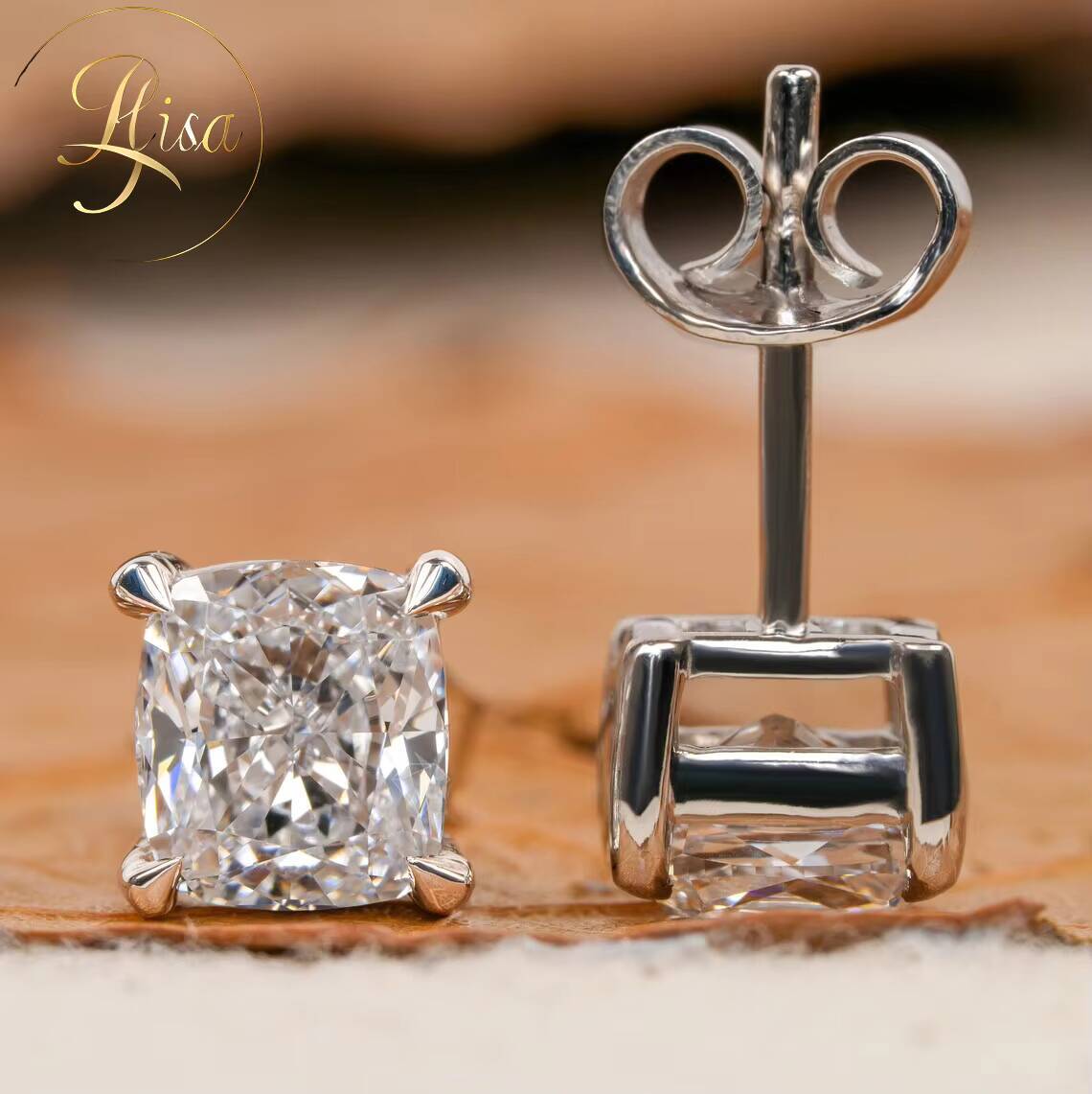 IGI Certified Lab Grown Diamond Stud Earrings 14K 18K Gold Plated VVS Radiant Cut Custom Color Unisex Jewelry