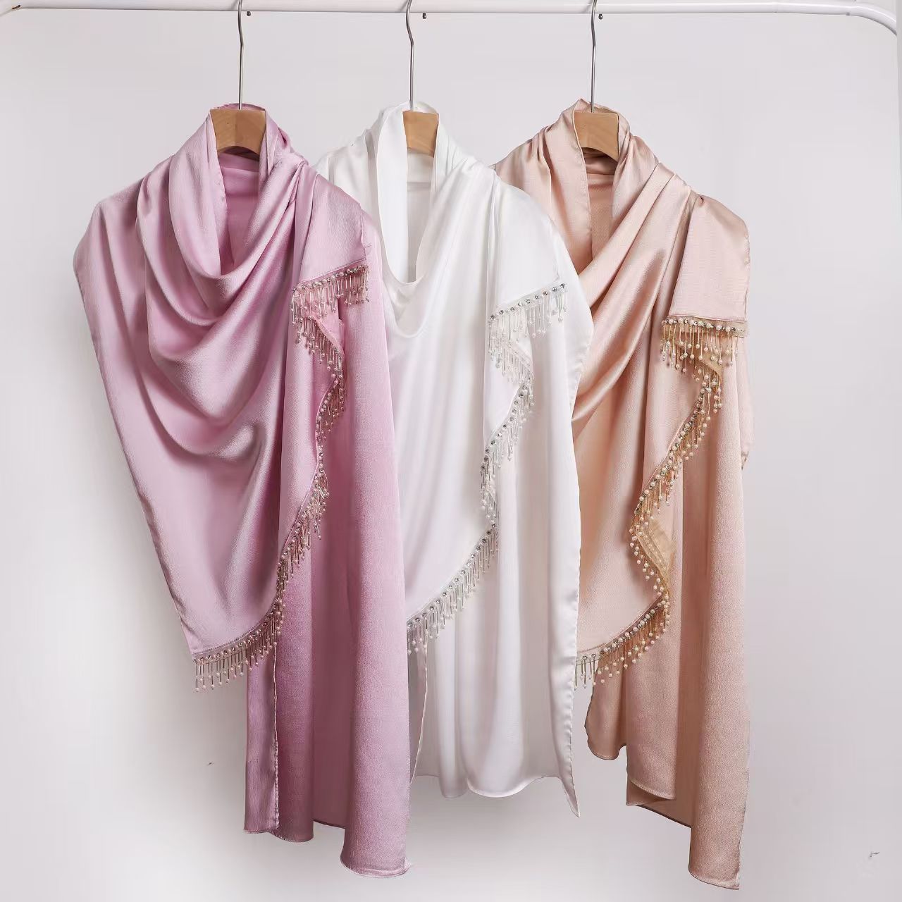 T587 new bubble satin crystal bead tube long scarf Hui ethnic handmade gauze scarf