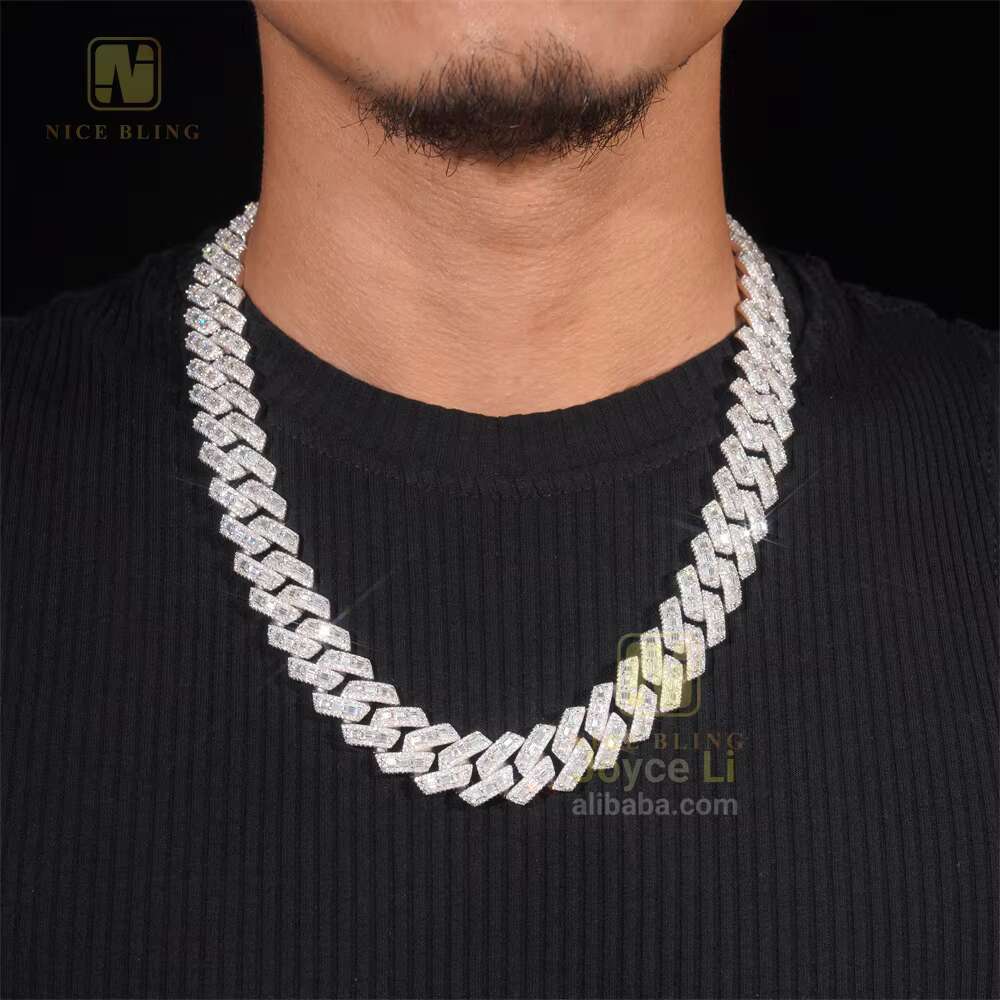 18MM Hip Hop Luxury Link Chain Iced Out Baguette925 Silver Miami Moissanite Cuban Link Chain