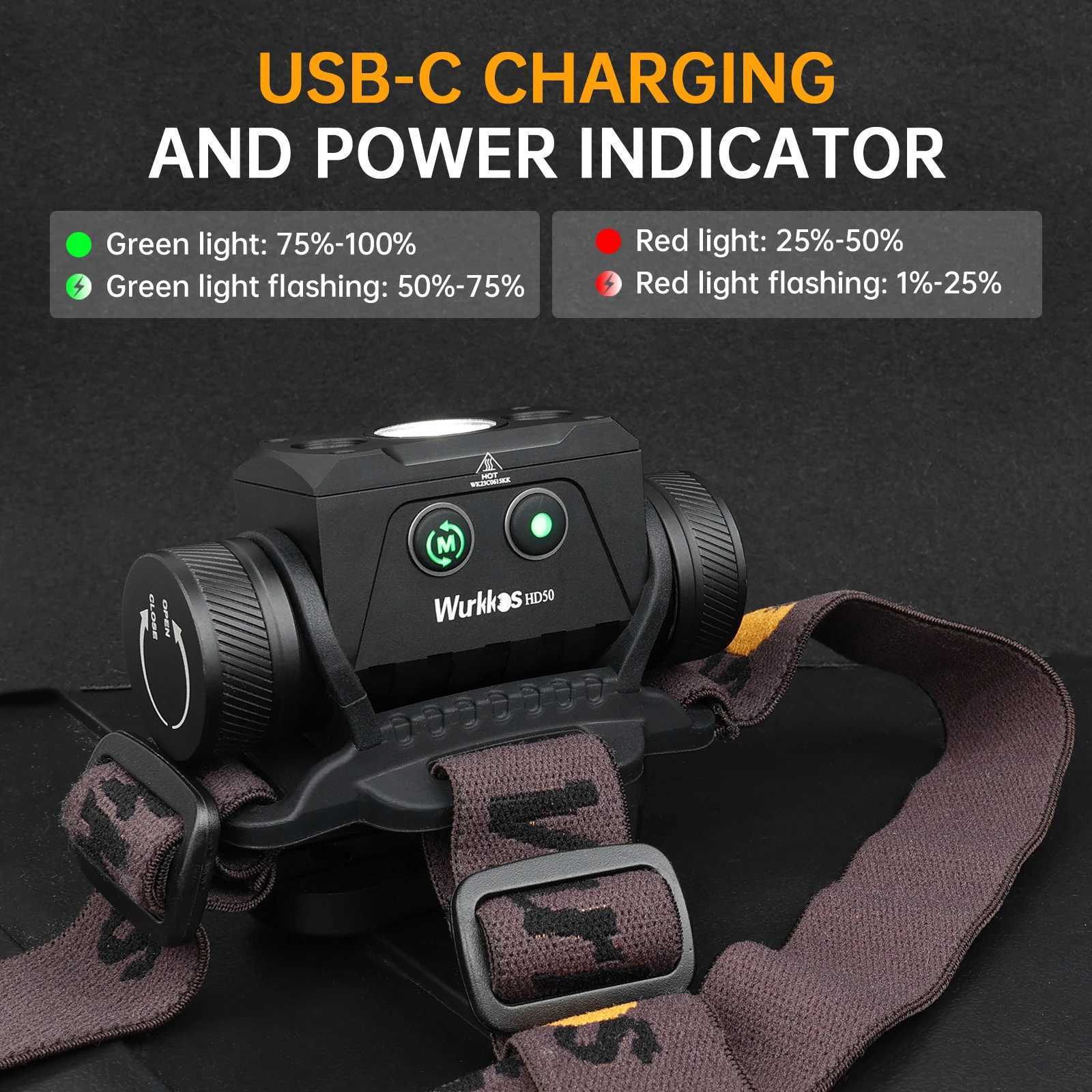 Wurkkos HD50 LED Headlamp 4000LM High Power Rechargeable Flashlight IP67 Waterproof 21700 Fishing Lighting with 660nm Red LightW251129 - view 6