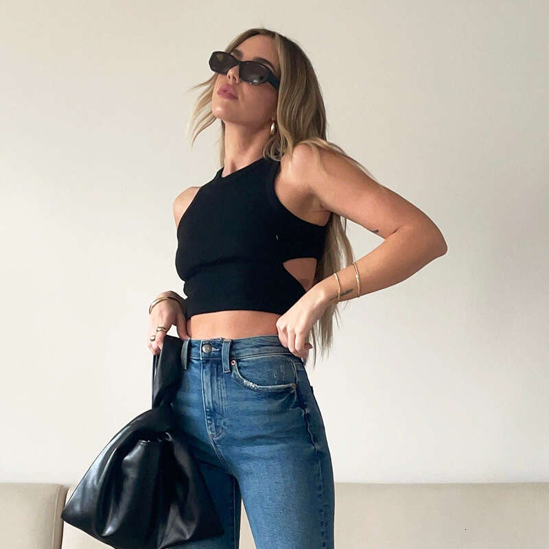 Summer I-shaped Small Tank European and American Sports Short, Open navel Hollow Sleeveless Top, Women's 2025 Versatile Style, New Trendy Clothin