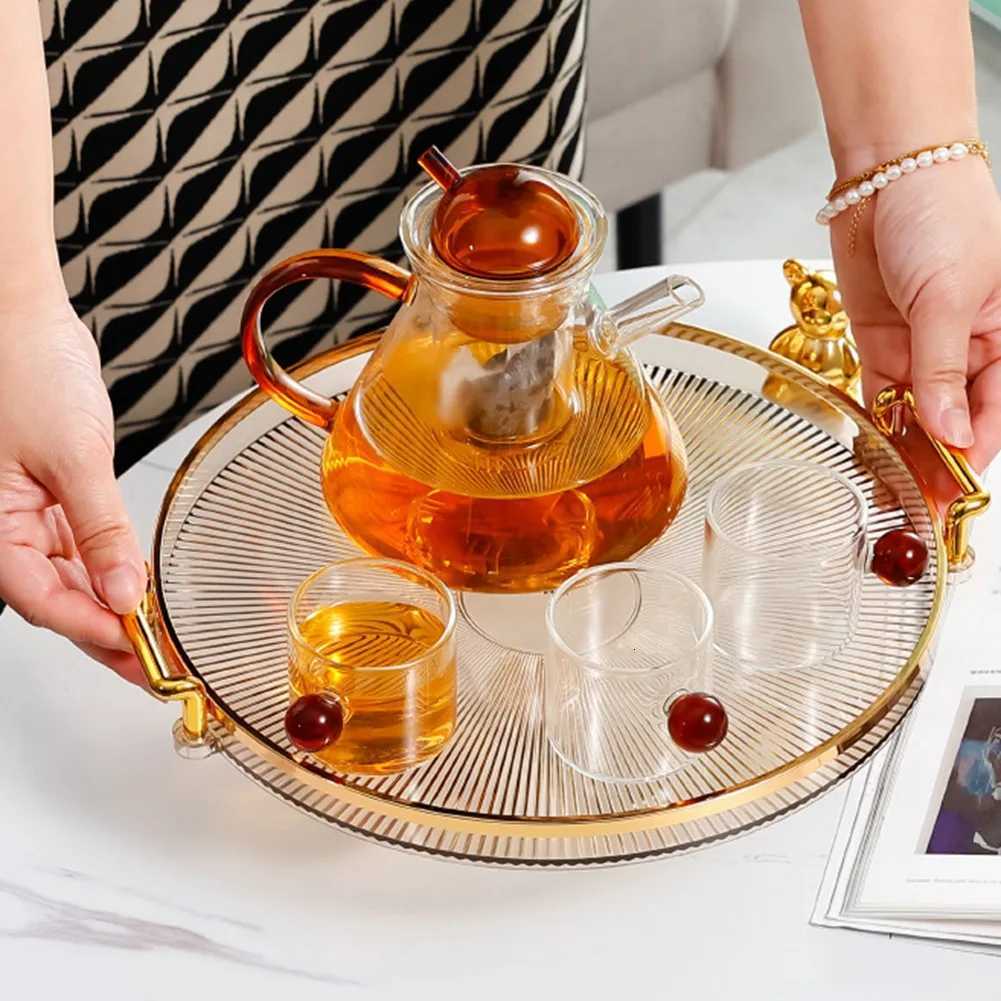 Luxury Storage Tray With Golden Handle Household Tea Dessert Fruit Storage Tray Plate Dinner Plate for Living Room Kitchen Y251129