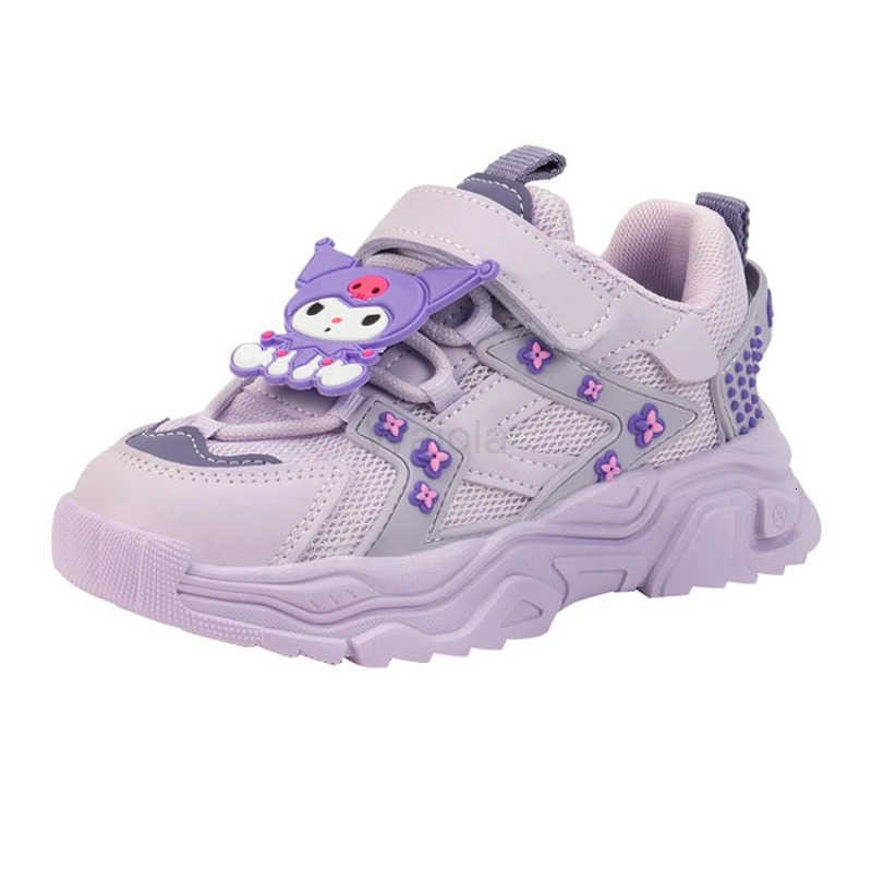 Sanrio KidsCasual Shoes Sneakers Cartoon Kuromi PU Leather Spring Shoes For Girls Anti-slip Velcro Pink Pruple Shoes Size 26-37 H251129