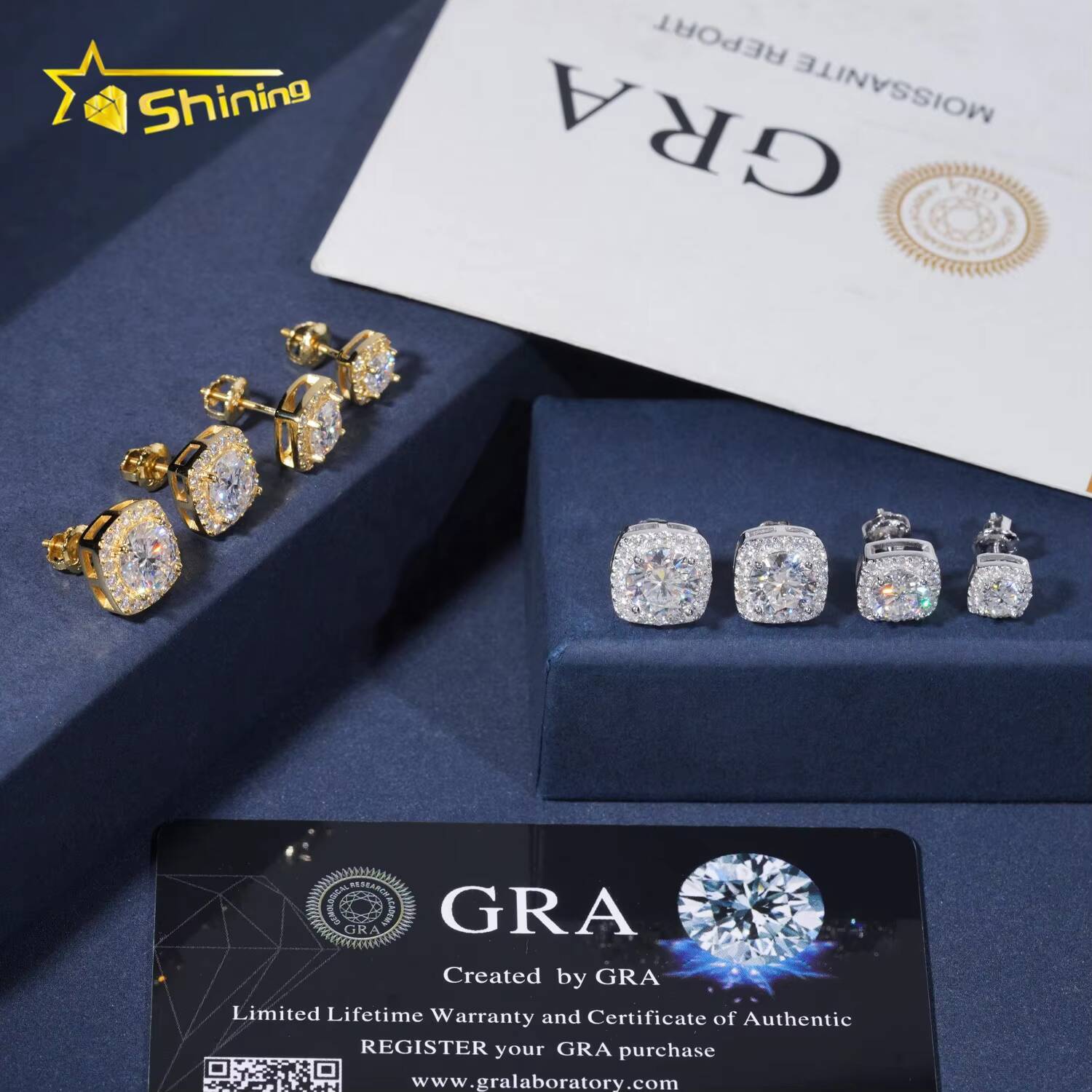 Pass Diamond Tester 925 Silver Screw Back Iced Out 1ct 2ct Hip Hop Halo Square Moissanite Stud Earrings