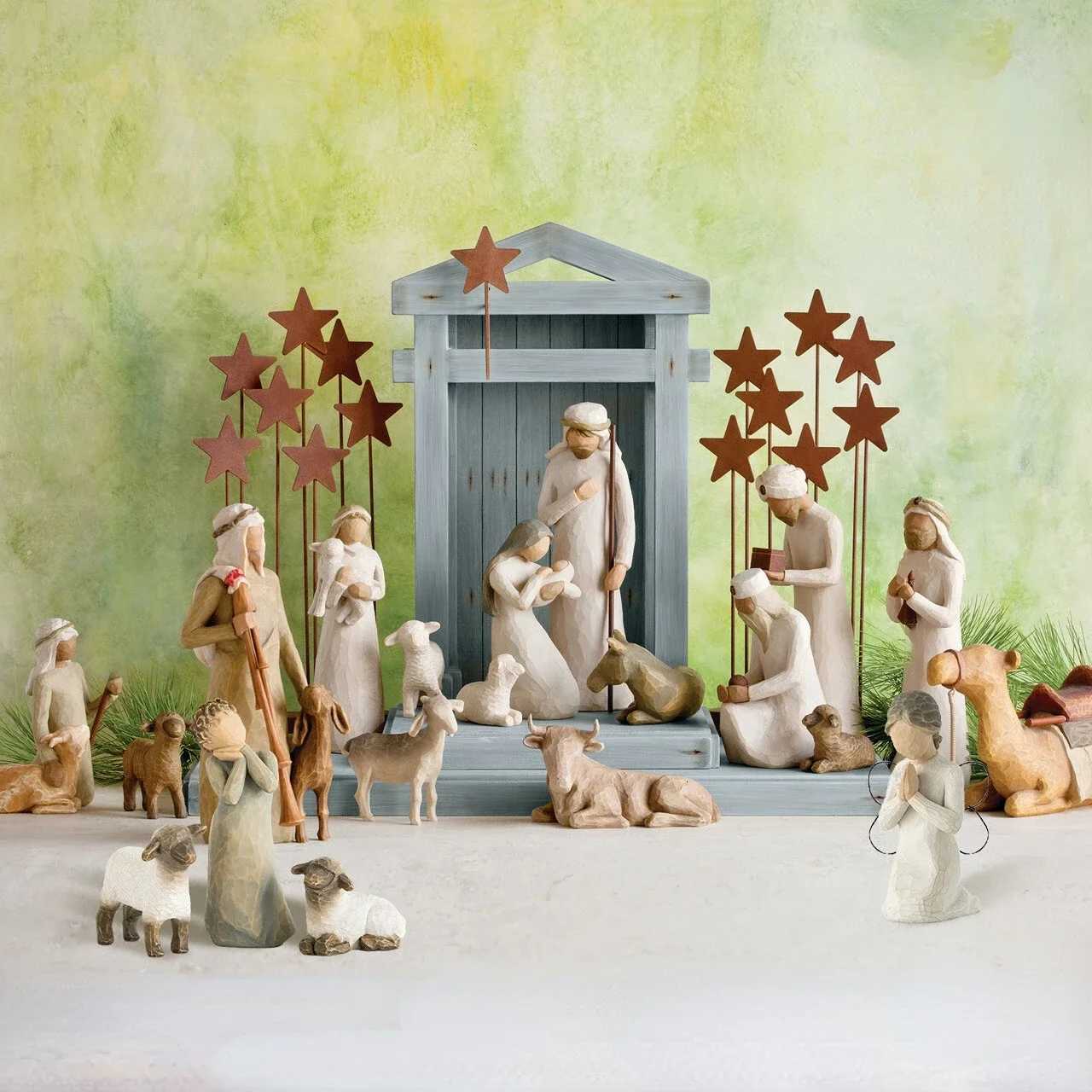 Christmas Crib Figures Jesus Nativity Scene Set Manger Crib Gift Sagrada Familia Catholic Living Ro Desk Decoration He Decor H251129