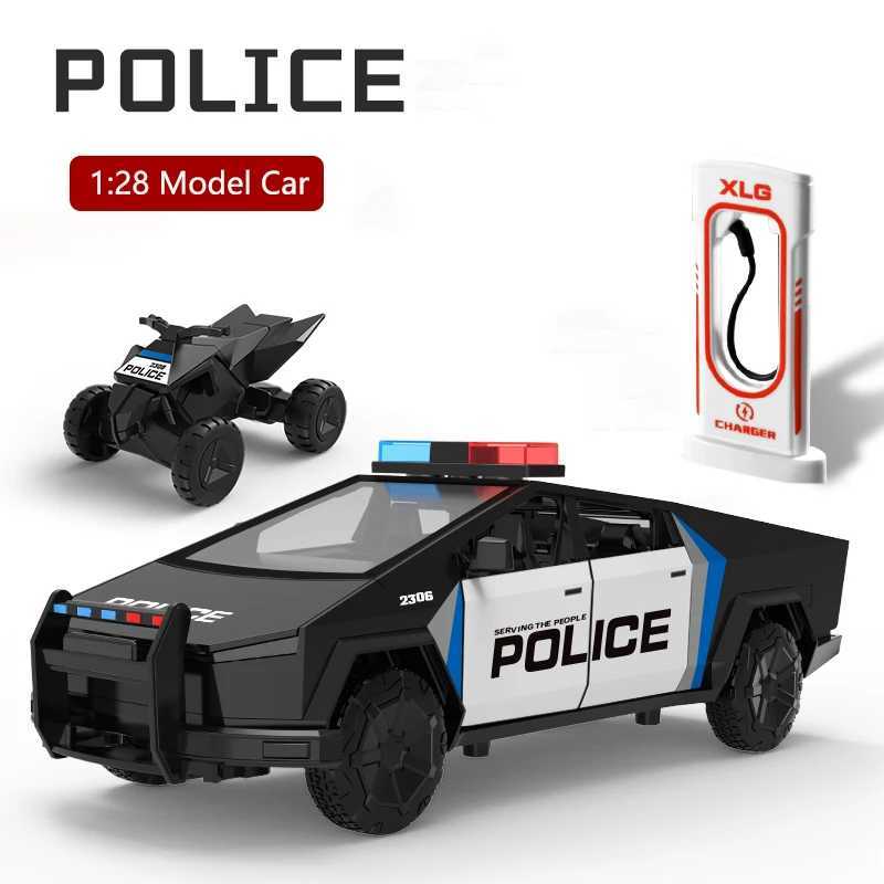 128 Simulated Police Pickup Alloy Car Model Sound And Light Pull Back Toy Car Off-Road Vehicle Boys Collection Ornaments Gift J251129