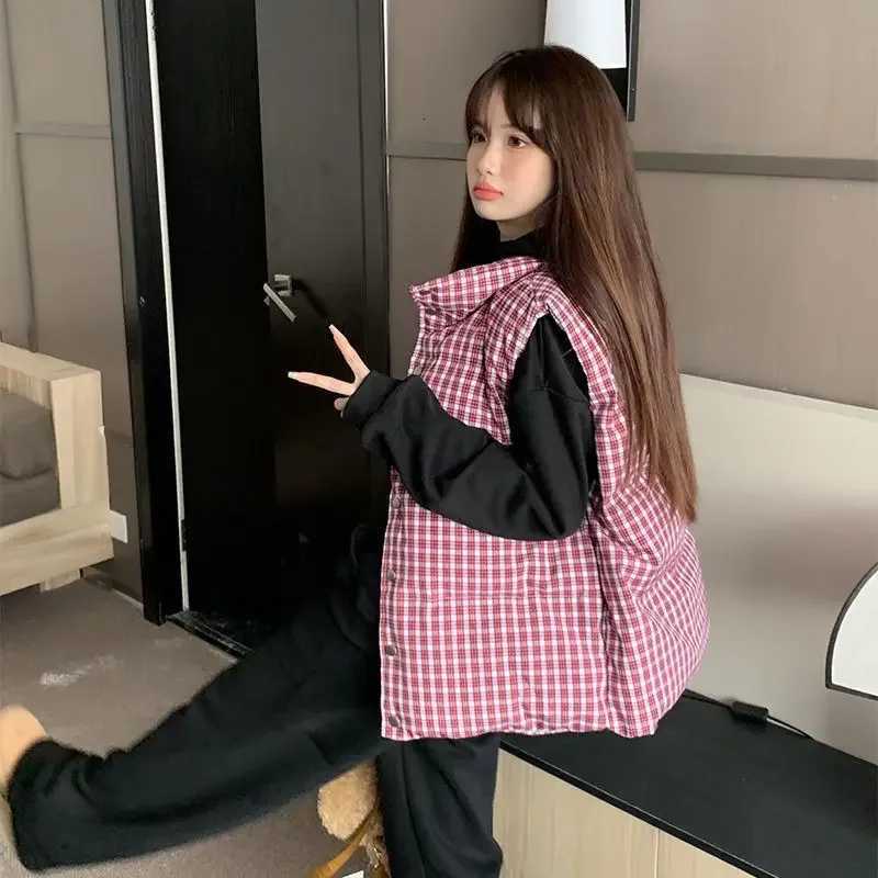 Lattice Womens Padded Cotton Vests Blue Korean Style Clothes Fashion 2025 Lady Giletes Insulated Demi-season Warm Trend ColdT251129