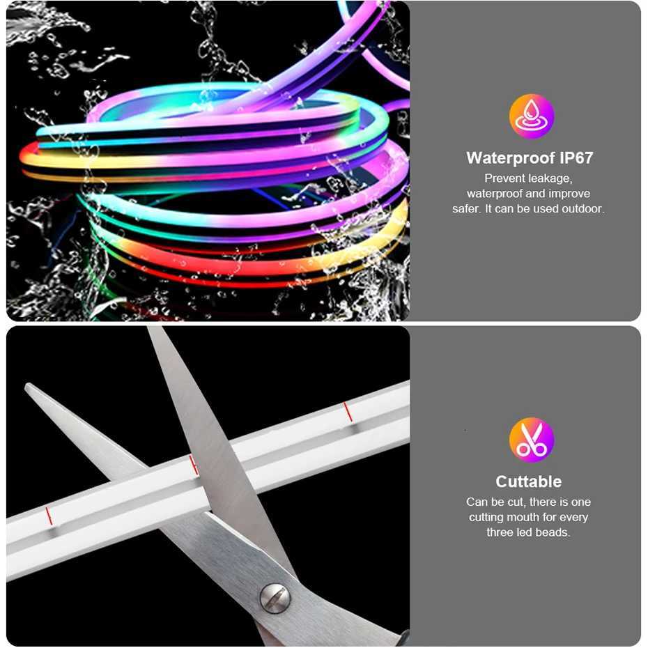 DC12V RGBIC LED Neon Light Strip 84LEDs/m WiFi/Bluetooth/IR Control IP67 Waterproof RGB Chasing Effect for Home Bedroom Decor M251129