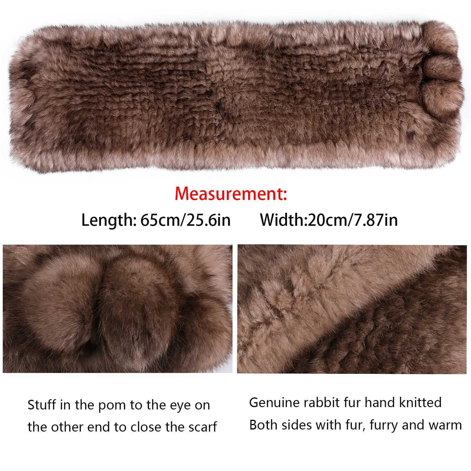 Womens Winter Scarf Neck warmer Genuine Rabbit Fur Knitted Wraps and Shawls Furry Stole Shoulder capeJ251129