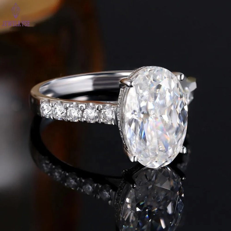 Luxury Womens Engagement Wedding Ring 14k 18k Solid White Gold with Oval Cut Lab Grown Diamond IGI Certified HPHT CVD Jewelry