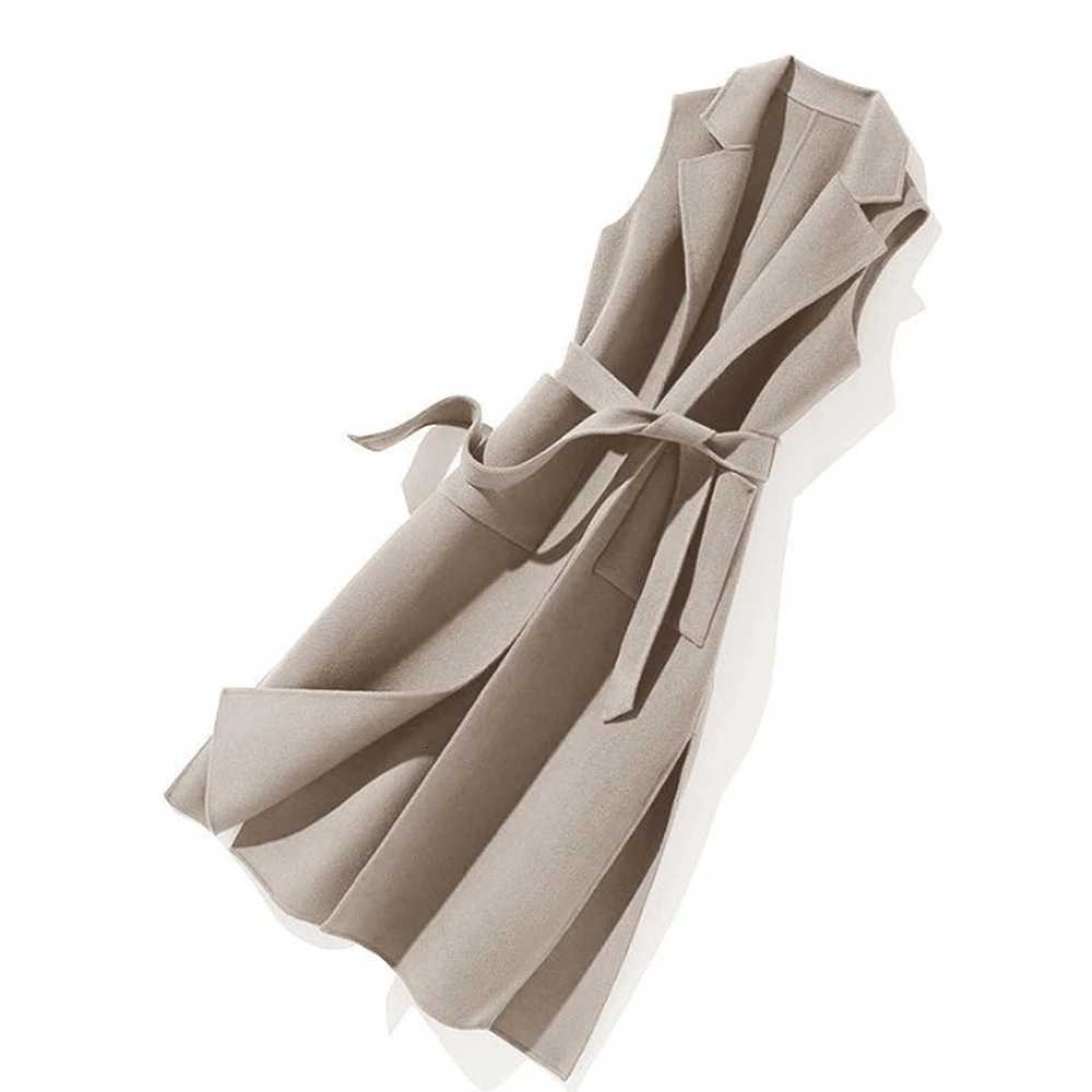 2025 New Mid-Length Trench Coat Vest for Women Elegant Tie Waist Sleeveless Wool Blend Slim Fit CoatT251129
