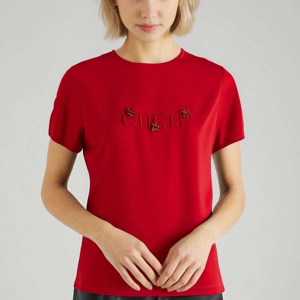 CHCH Women's T-Shirt New Black Heavy Duty Embroidered Round Neck Casual Comfortable Top