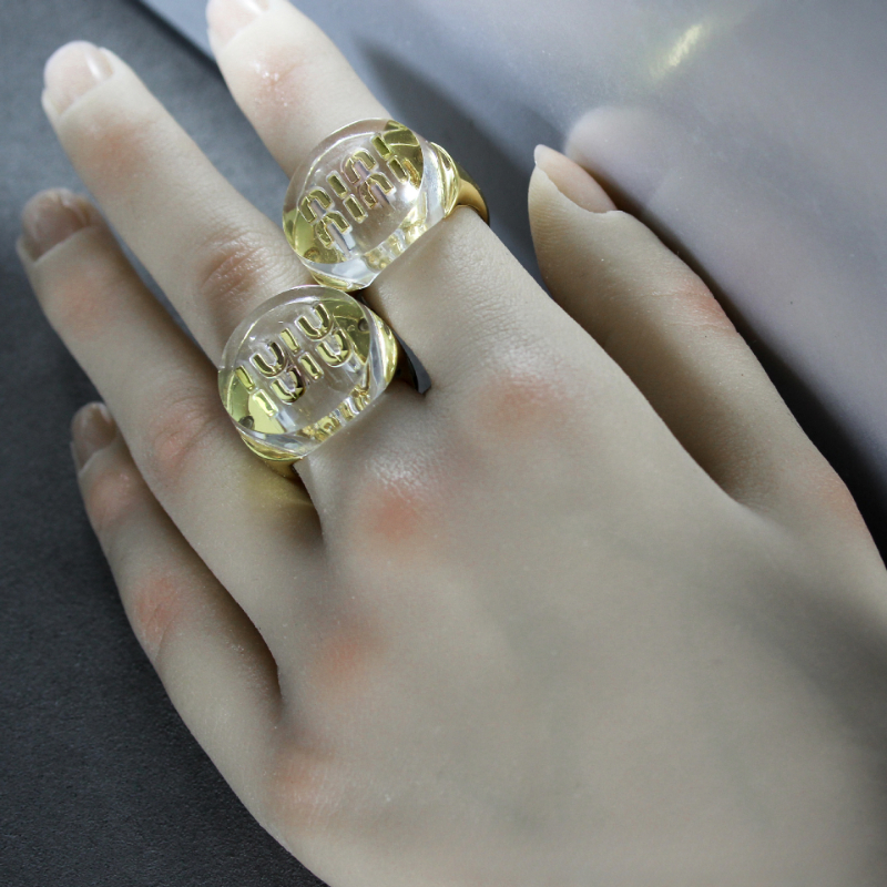 Free shipping MM letters designer ring for women gold retro vintage round acrylic clear transparent rings jewelry top grade Free shipping