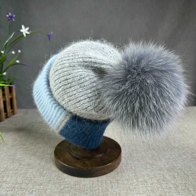2025 New Rabbit Fur Beanies Soft Warm Fluffy fur pompom Winter Hat for Women Angora Knitted Hat Skullies Female Bonnet Knit CapXJ251129