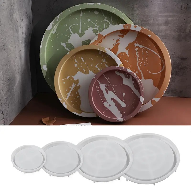Round Tray Silicone Mold DIY Gypsum Cement Printing Handcrafted Storage Tray Flowerpot Base Casting Mold Home Decoration