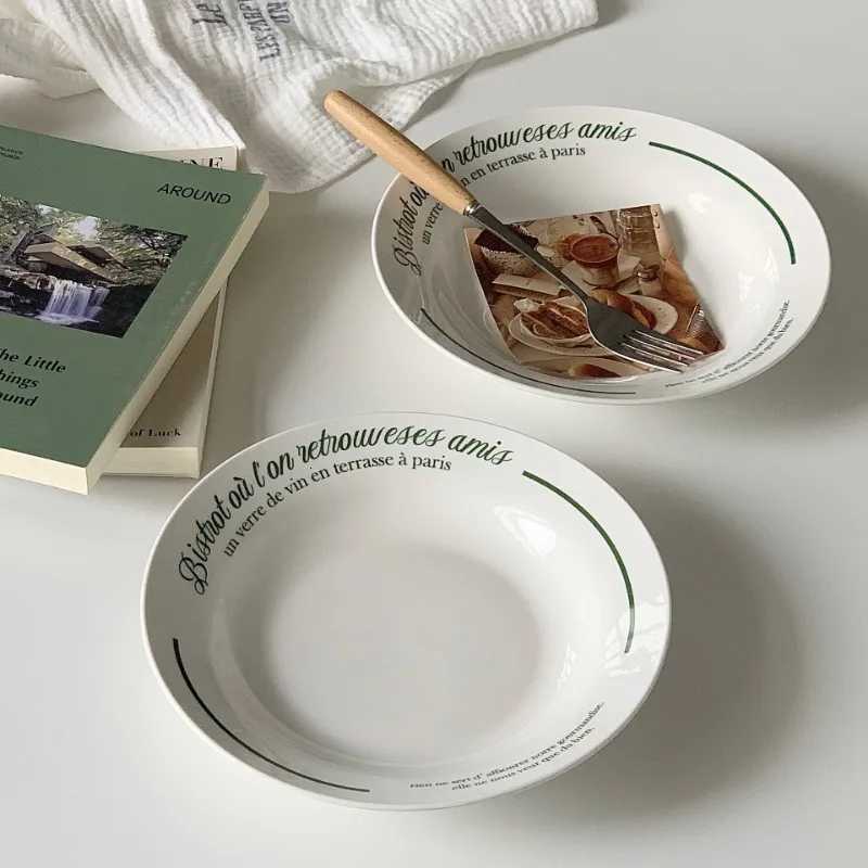 Luxury French letter plate ins high appearance ll ceramic he deep plate Western pasta salad plate breakfast plate Y251129