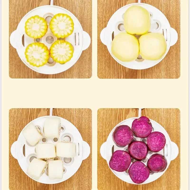 Multifunctional Electric Egg Cooker Steamer - Double Layer for Boil Poach Steam Eggs Veggies Compact Breakfast Appliance C251129