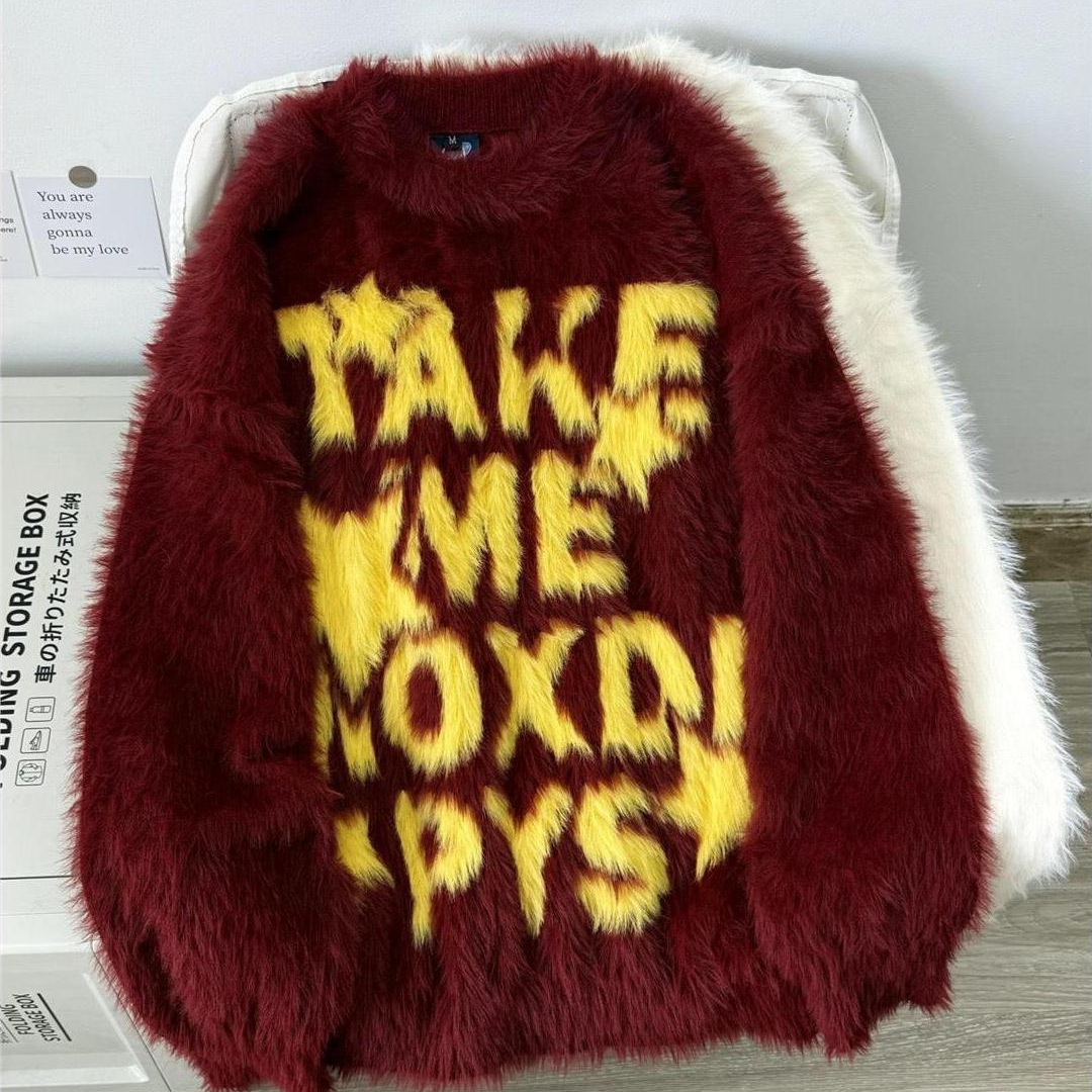 American Style Letter Jacquard Crew Neck Sweater for Men and Women Autumn and Winter Trendy Brand Lazy Style Cleanfit Knitted Sweater 241114