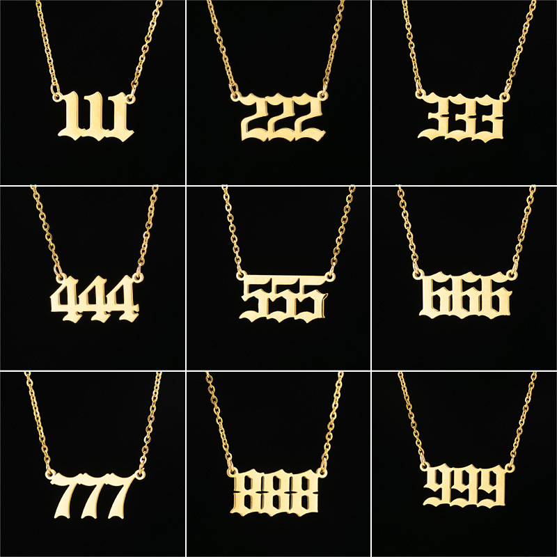 Hot selling angel necklace for women with Instagram number 000-999 stainless steel digital pendant collarbone chain