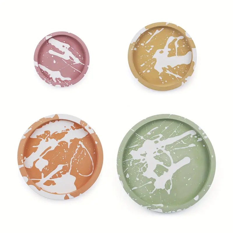 Round Tray Silicone Mold DIY Gypsum Cement Printing Handcrafted Storage Tray Flowerpot Base Casting Mold Home Decoration