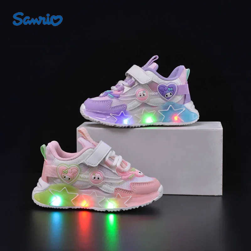 Sanrio Kuromi My Melody Childrens Led Light Sneakers Kawaii Cartoon Fashion Girls Casual Shoes Kids Antislip Sports Running Shoe H251129