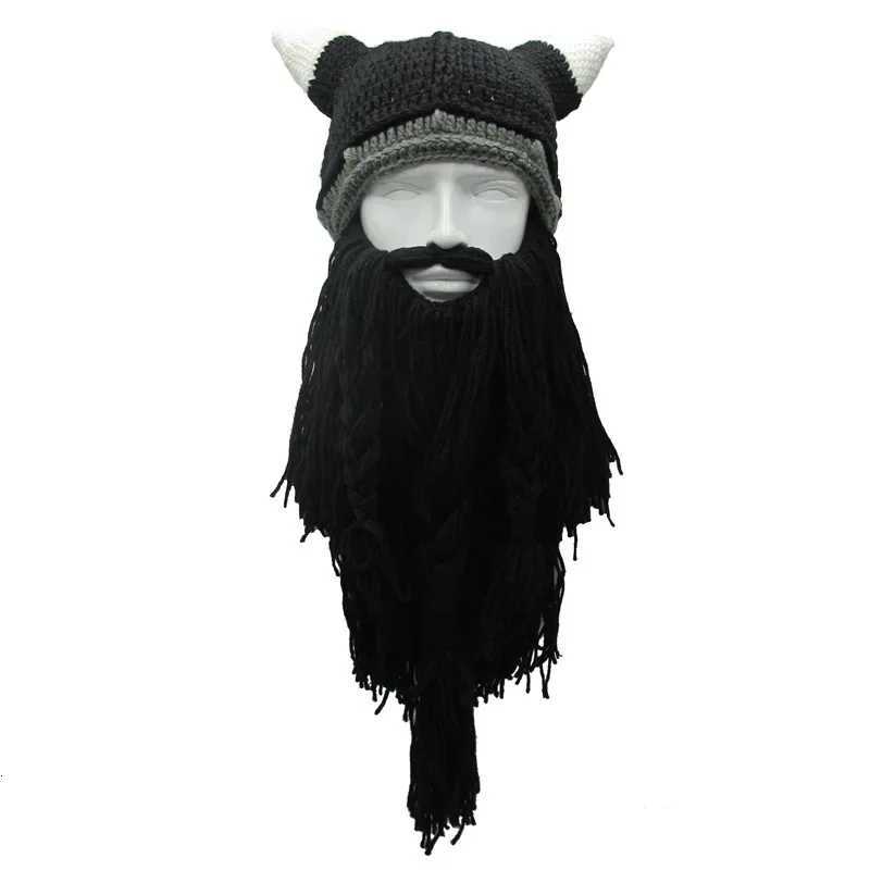 2020 Knit Viking Beard Horn Hat Crazy Ski Cap Barbarian Beanie Halloween UK Cosplay Vintage Winter Warmer Wool Cap Brand HatXJ251129