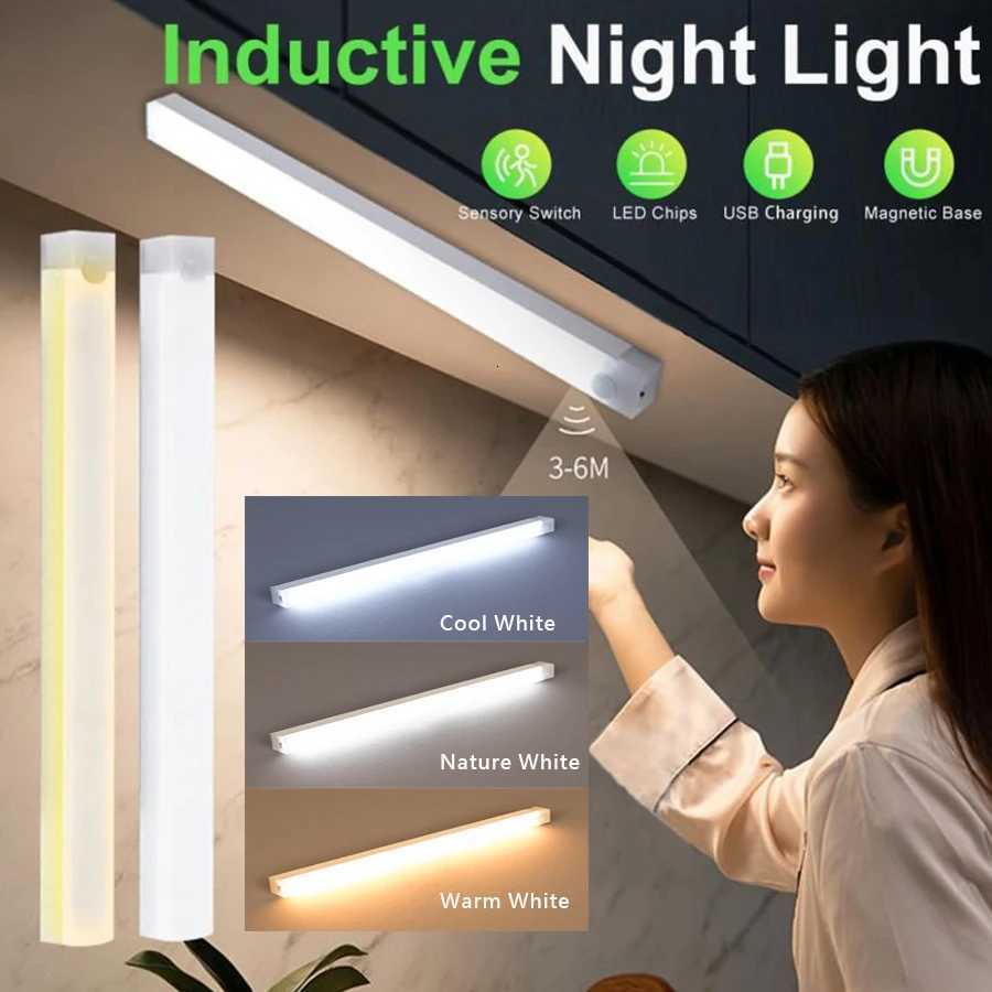 USB Type C Rechargeable Motion Sensor LED Bar Light Induction Night Light Portable for Kitchen Bedside Wardrobe Closet Aisle M251129