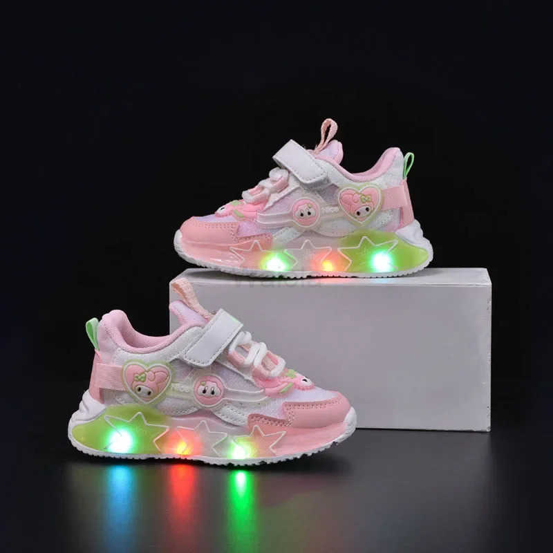 Sanrio Kuromi My Melody Childrens Led Light Sneakers Kawaii Cartoon Fashion Girls Casual Shoes Kids Antislip Sports Running Shoe H251129