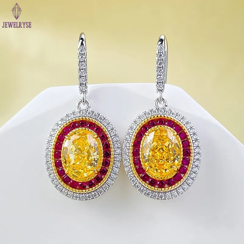 Gorgeous Sparkling Luxury Jewelry Dangle Earrings Real 100% 925 Sterling Silver Oval Cut Yellow Moissainte Diamond Party Eternity Women Wedding Drop E