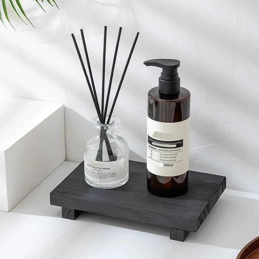 Wood Tray Pedestal Stand Bathroom Decor Wooden Vanity Hands Soap Scented Candle Storage Holder Tray Kitchen Seasoning Holder Y251129