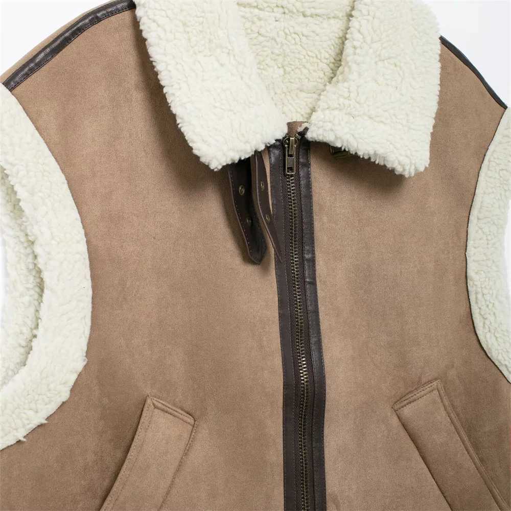 Autumn/Winter New Product Womens Casual Fur One Piece Collar Sleeveless Splicing Thick Fleece Zipper Coat VestT251129