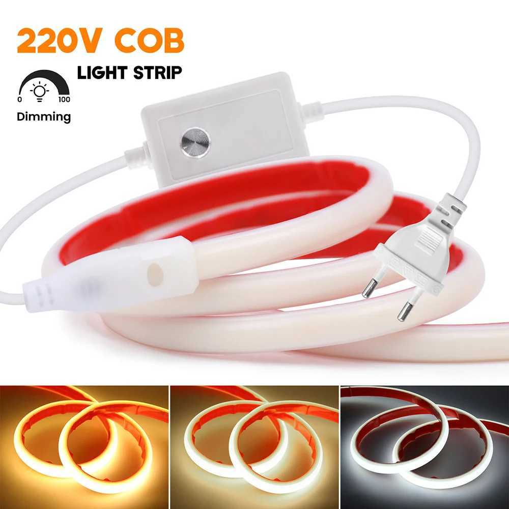 COB LED Strip Light 220V Adhesive Tape with Dimmer Switch EU Power Kit Waterproof 288LED Linear lighting Flex Silicone Tube Lamp M251129