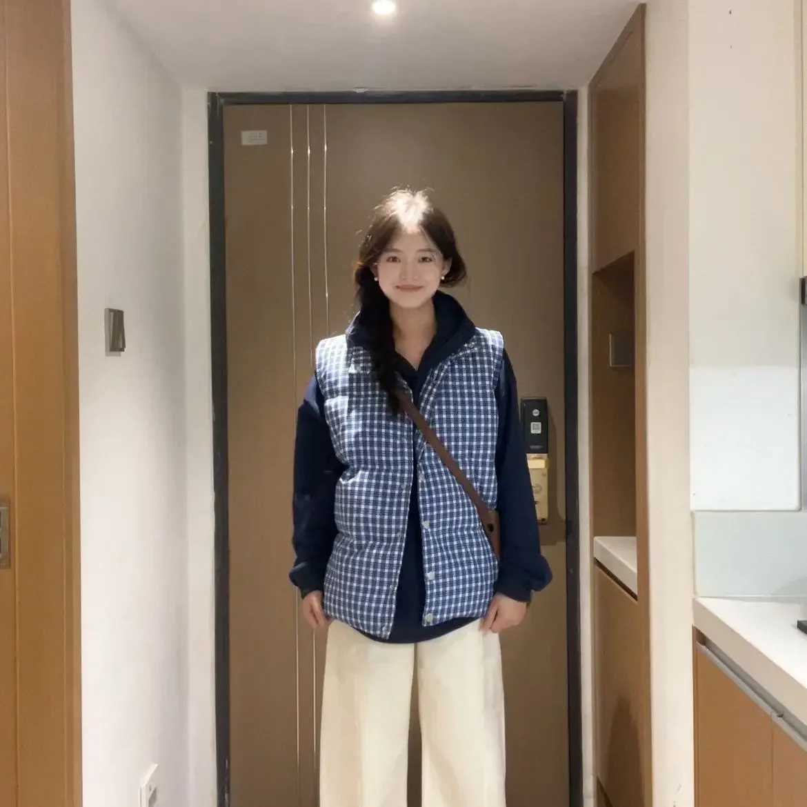 Lattice Womens Padded Cotton Vests Blue Korean Style Clothes Fashion 2025 Lady Giletes Insulated Demi-season Warm Trend ColdT251129